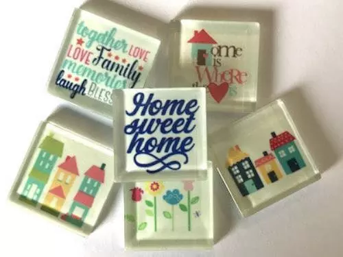 Handmade 'Home' Themed Glass Tiles - Mosaic Art Craft Supplies