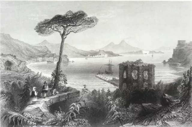 ITALY: 19th Century Gulf of Bay View Near Naples - 19th Century Engraving