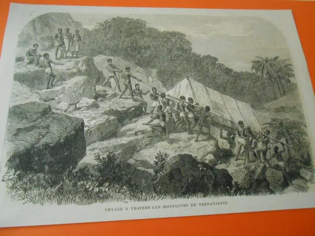 1864 Engraving - Journey Through the Mountains of Tannanarive Madagascar