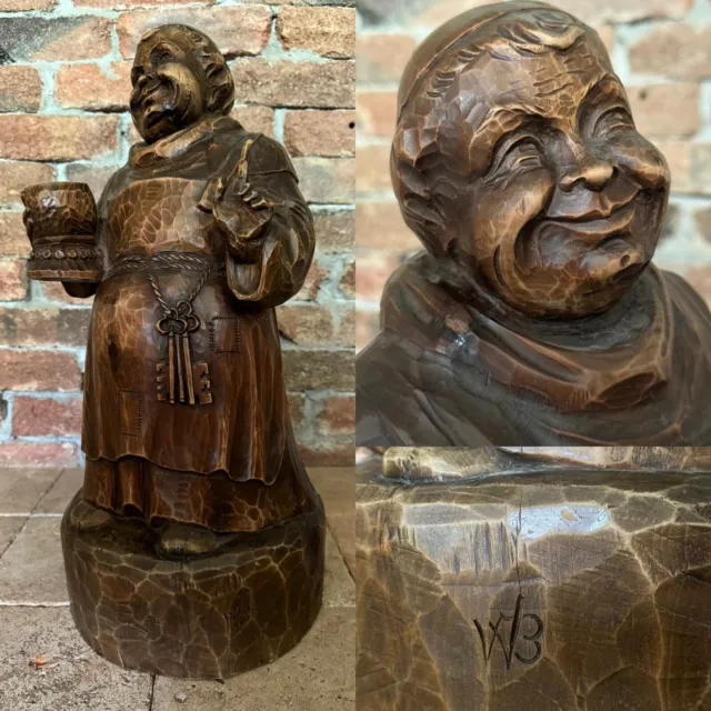 Antik Mönch Signiert Holz Skulptur 65 cm ca. 6,4 kg Holzfigur Figur Statue