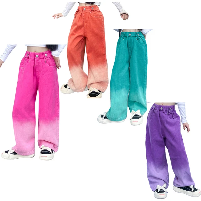 Kids Girls Flared Denim Pants Ripped Bell-Bottoms Casual Wear Long Trousers