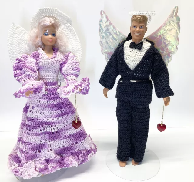 Vintage Ken Barbie Dolls Crochet Outfits Clothes Wedding Bride Groom Angels