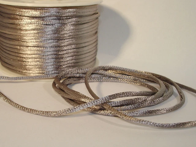 Satinkordel Kordel Schnur, Silbergrau, 2mm, 5 Meter #FM26