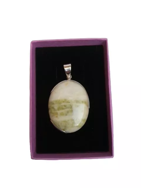 Sterling Silver & Scottish Iona Marble Pendant, Hallmarked