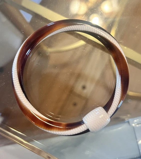Bracelet Jonc Lea Stein Vintage Années 70 - Rhodoïd Beige Et Noir - Rare - Occasion Très Bon état