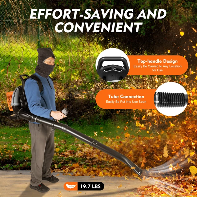 Benzin Laubbläser 75,6cc, 2,6kW Rucksack-Gebläse – 498 Ft³/s Luftstrom, Manueller Start, Für Garten & Schnee