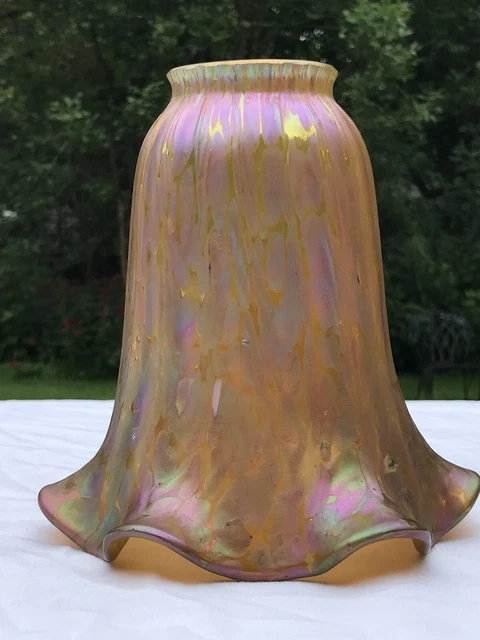 Antique Aurene Iridescent Opalescent Glass Lamp Shade Pink Purple Gold Beautiful