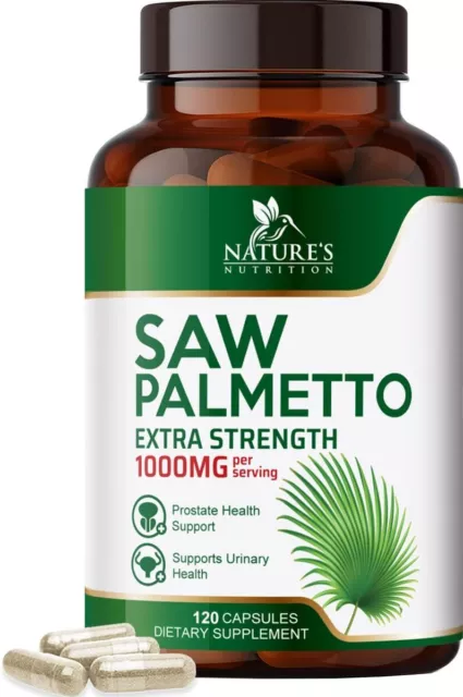 Natural Saw Palmetto 1000mg Premium Prostate Health Support Organic Vegan