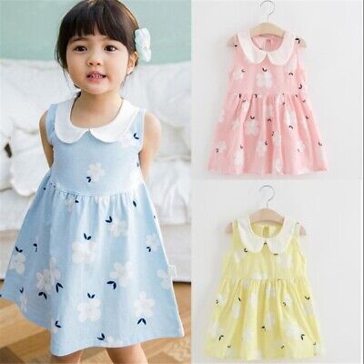 Girls Kids Floral Printed Sleeveless Dresses Summer Casual Holiday Party Beach