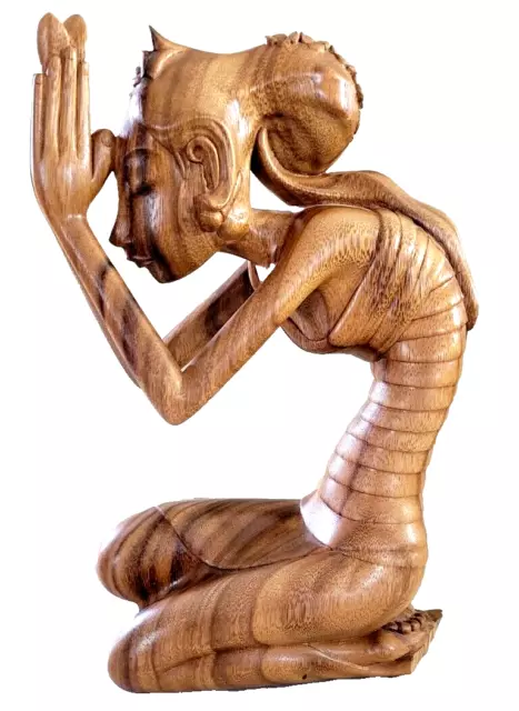 Wood Carving Of Praying Woman Handcrafted Solid Puja Wood Made In LEMPUG Yoga