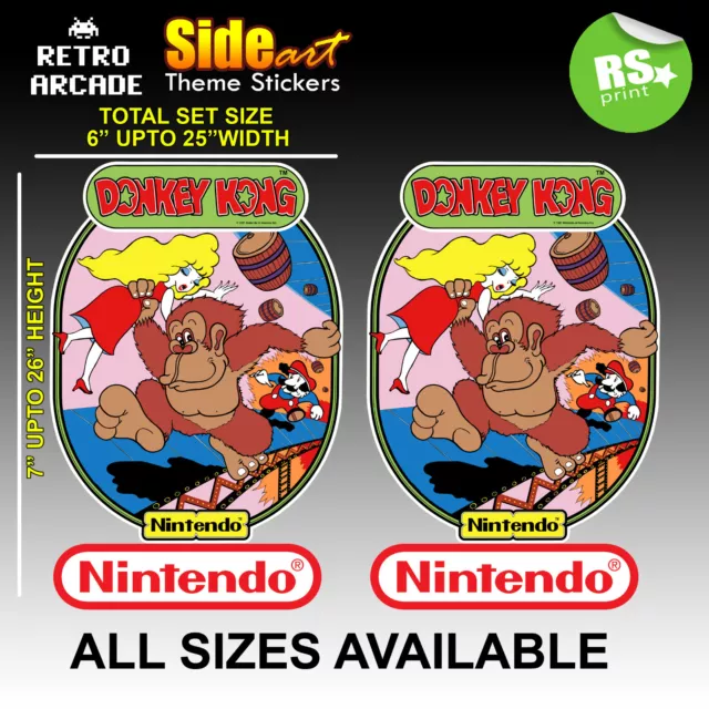 Donkey Kong Arcade Side Artwork Sticker Graphic set /logos  Laminated All Sizes