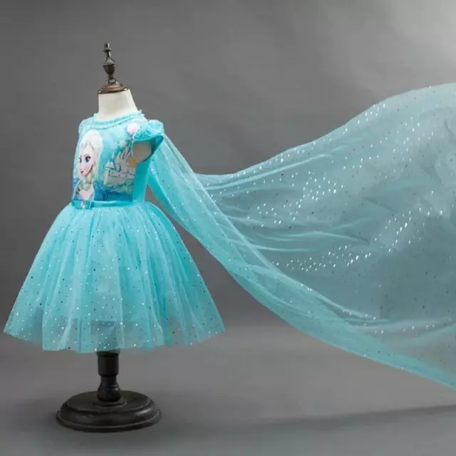 Vestido de Niña con Capa Princesa Anna Elsa Reina Nieve Ropa de Bebes 3-10 años