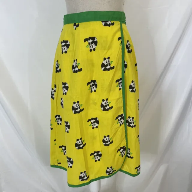 Vintage CORNER STONE Wrap Skirt Yellow Panda Bear Size Medium