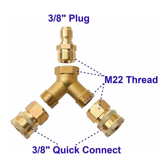 3/8 Fitting High Pressure Washer Tee Splitter Coupler 5000PSI,Three-way-Joint