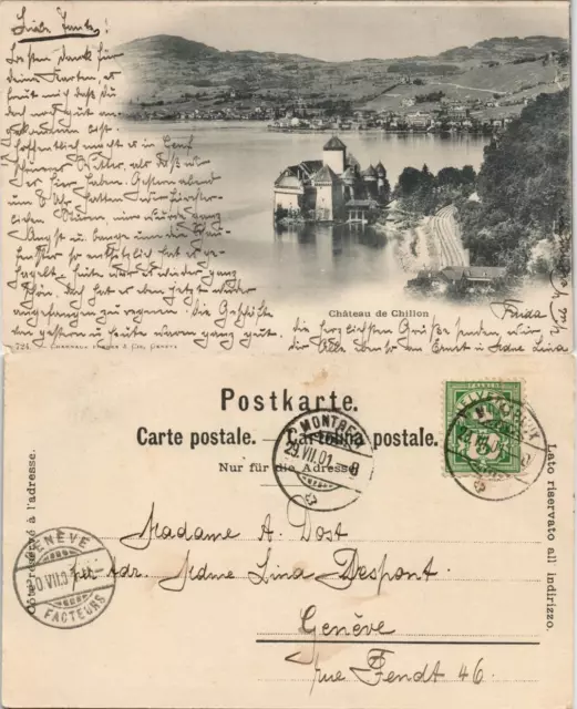 Ansichtskarte Veytaux Schloss Chillon / Château de Chillon - Stadt 1901