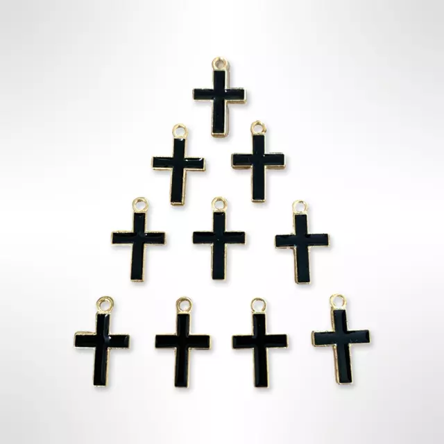 10 X Noir Émail Croix, Église Religieux, Porte-Clé, Breloque Pendentif CR8