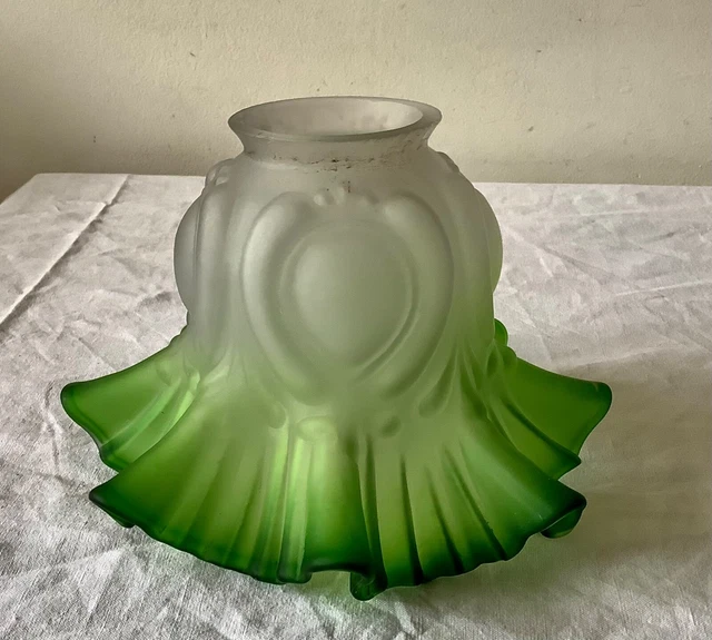 Superbe Ancien ABAT-JOUR TULIPE ART-DECO en VERRE MOULÉ BI-COLOR