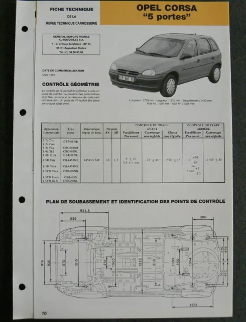 Fiche technique automobile carrosserie OPEL CORSA 5 portes .