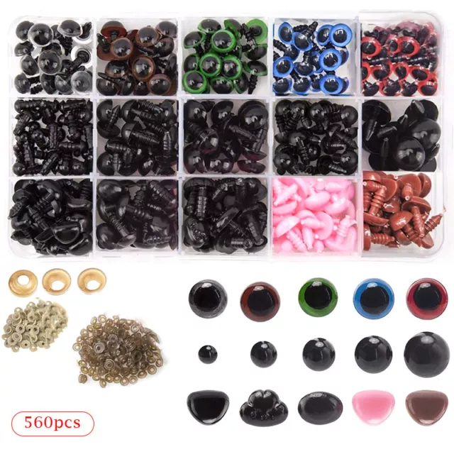 ASSORTED 560X PLASTIC Safety Eyes and Noses Craft Kit for DIY