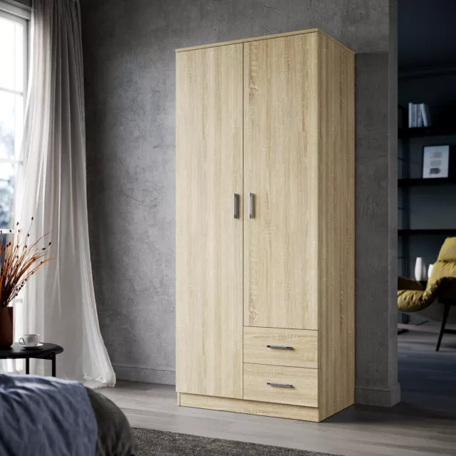 2 Door Solid Wooden Wardrobe Bedroom Cupboard Closet Storage Cabinet 180cm