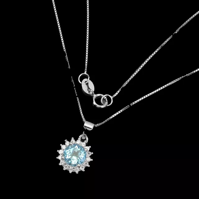 Irradiated Round Sky Blue Topaz 7mm Simulated Cz 925 Sterling Silver Necklace