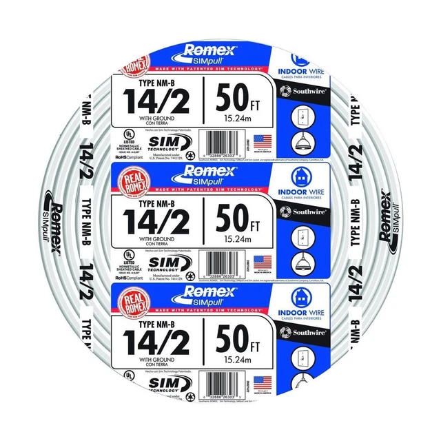 Southwire 28827422 50' 14/2 con marca Ground Romex SIMpull residencial indoo...