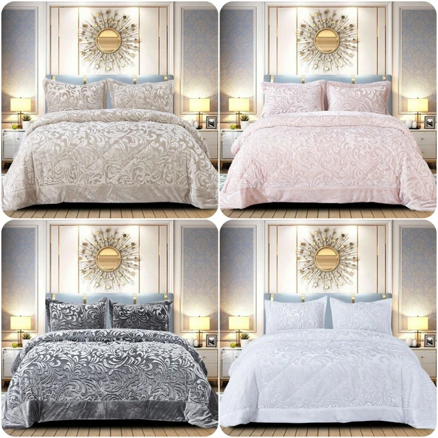 Juego de 3 piezas de ropa de cama acolchada de terciopelo lana de peluche doble King Super King