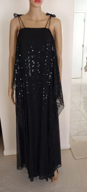 Black Sequins Shoulder Tie Evening Dress, Vintage