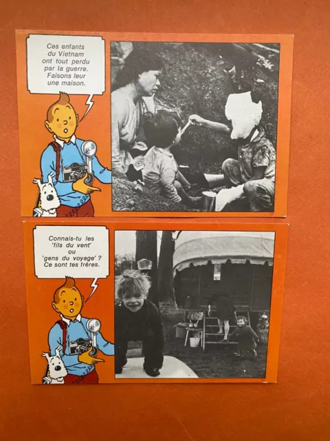 Herge Lot 2 Cartes Tintin Enfant En Detresse 1975 Ttbe