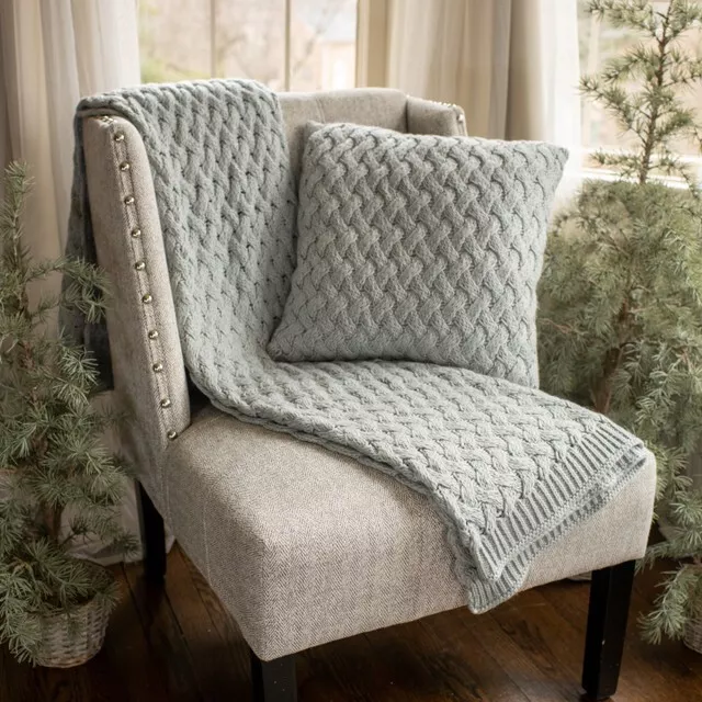 Ragon House Light Grey Basket Weave Soft Knit Throw Blanket Knitted Blanket