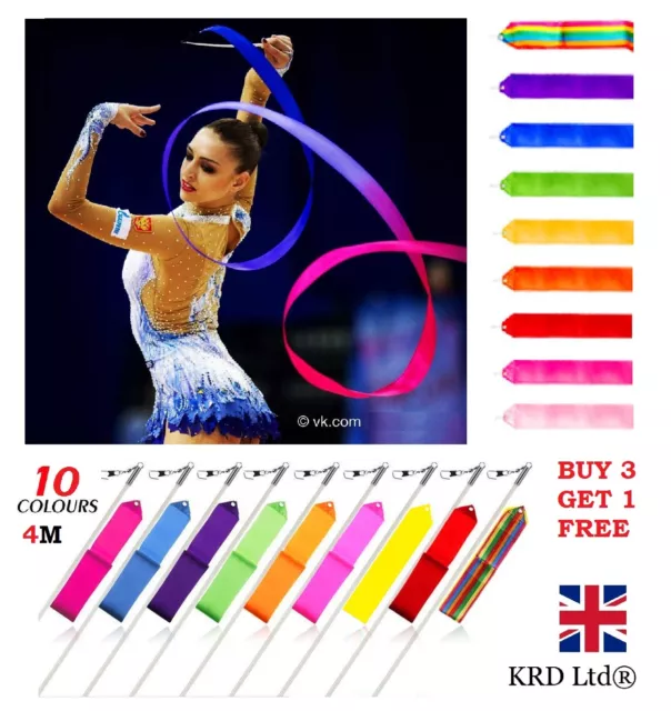 4 M GYMNASTIC RIBBON Rhythmic Dancing Streamer Ribbons Dance Baton Twirling Rod