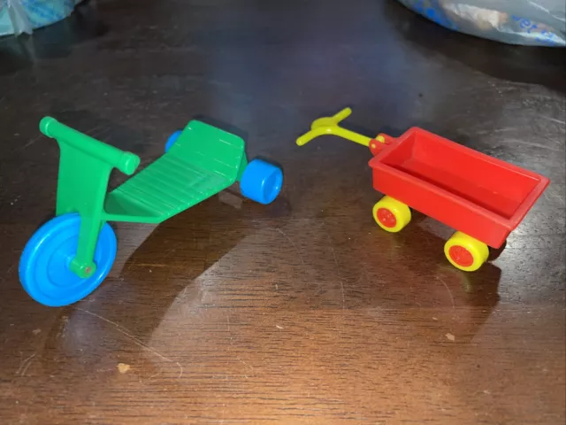 Vintage tricycle and Red Wagon