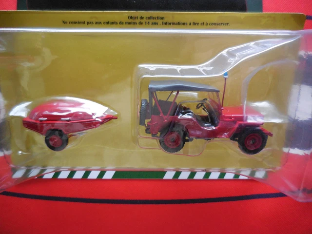 Miniature Pompier 1/43 Willys Jeep VLTT – Modèle Hachette, Rouge, En Zamak, Neuf Sous Blister