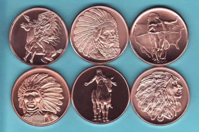 NATIVE AMERICAN INDIAN Series  6 coin 1 oz  Copper Round SET    Post-C