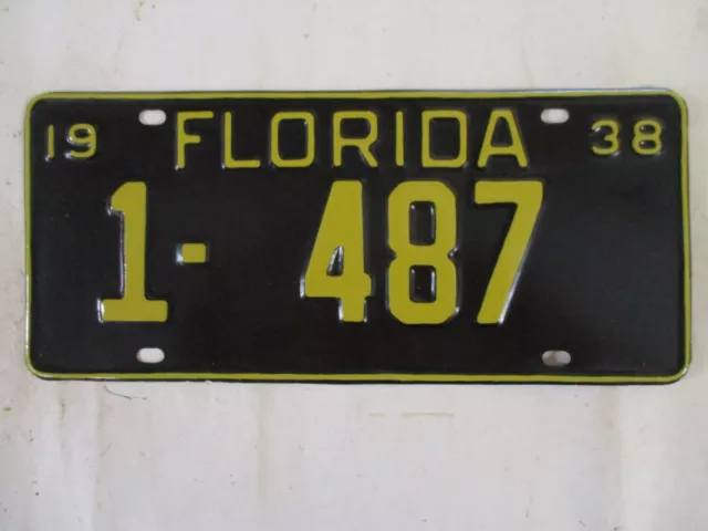 1938  Florida   License Plate Tag MIAMI CLEAR BRILLIANT YOM CHEVY FORD LOW#