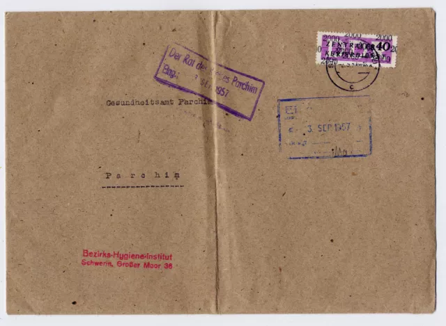 Brief 1957 Dienstm. B Dienstm. für den ZKD Mi.-Nr. 12 OST Schwerin nach Parchim