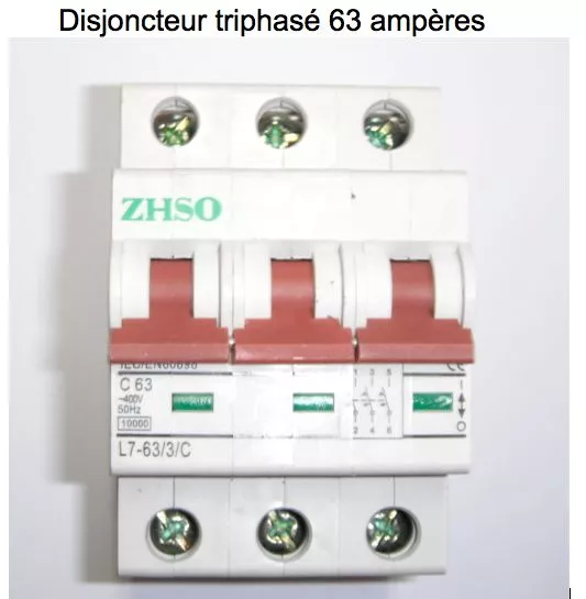 Disjoncteur coupe circuit  triphasé modulaire 63 ampères neuf garantie 3 ans