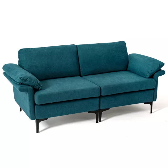 Modern Loveseat 2-Seat Sofa Couch w/ 2 Backrest Cushions & Armrest Pillows Blue