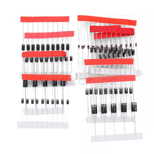 100PCS 1N4148 1N4007 1N5819 1N5399 1N5408 1N5822 FR107 FR207 Diode Assorted Kit