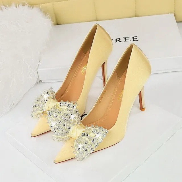Women Pumps Stiletto High Heels Prom Shoes Pointed Toe Rhinestone Shoes
