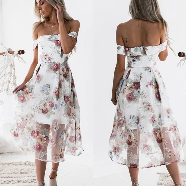 Abito stampato Floreale Balza Tulle Fascia Cerimonia Party Floral Boho Dress S