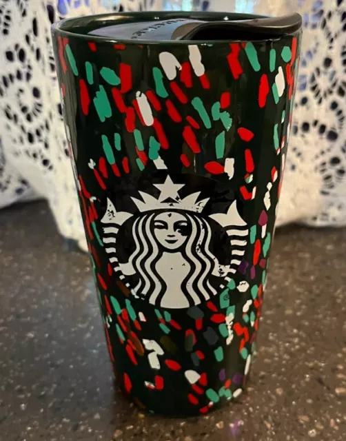 Starbucks 2019 Holiday Confetti Ceramic Travel Tumbler Red and Green Christmas