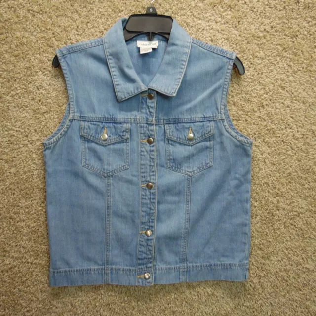 Womens M Denim Jean Vest by Coldwater Creek Light Blue Button Up Collared