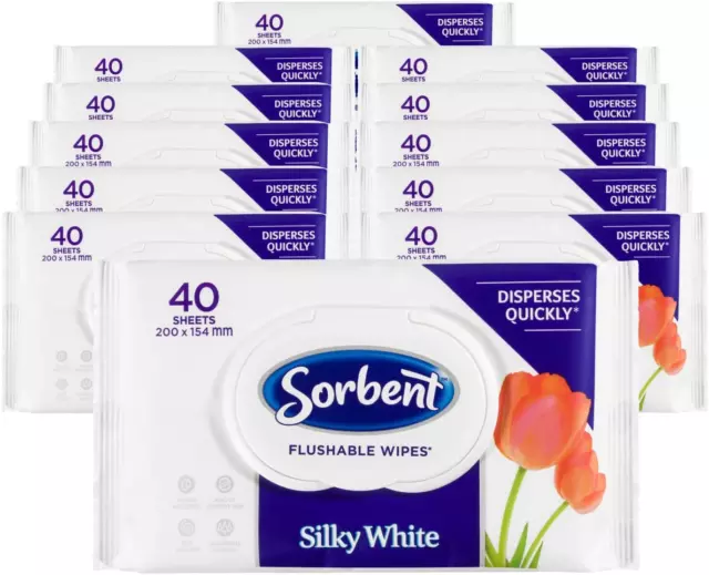 Sorbent Silky White Flushable Wipes 40 Sheets (Pack of 14)