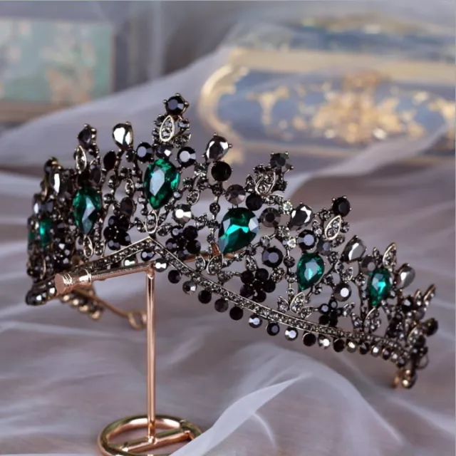 Black Green Drip Crystal 7cm Tall Adult Wedding Queen Princess Prom Tiara Crown