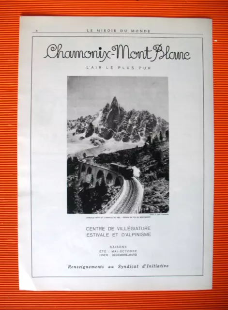 Chamonix Mont-Blanc Press Advertisement Purest Air Tourism Ad 1935