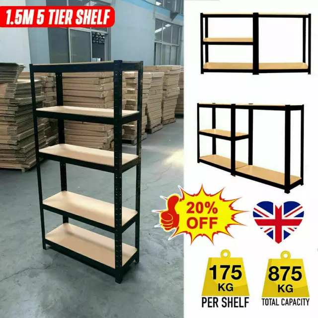 Boltless Garage Racking 5 Tier Shelving Unit Heavy Duty Metal Shelf Shed Storage