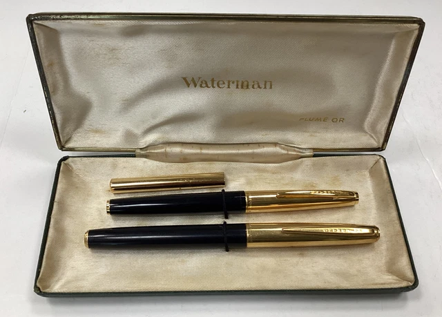 Lot De 2 Stylos Waterman Surface Laquée - 1 Plume Et 1 Bille, Chrome, Occasion De Collection