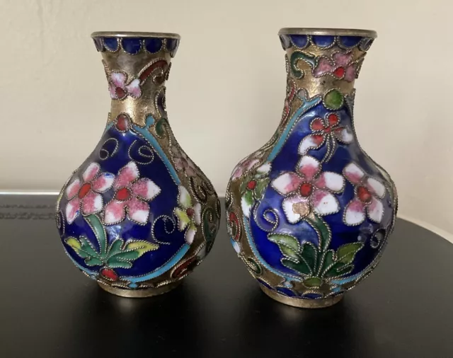 Cloisonné .. Two Miniature Vases Colourful Chinese?