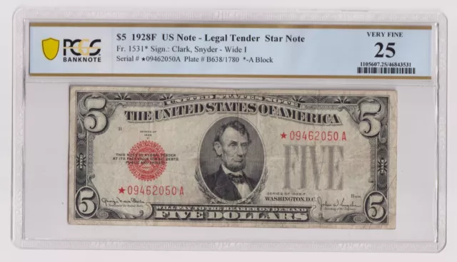 1928-F $5 Legal Wide I STAR Fr. 1531Wi* PCGS 25 Five Dollar Bill Note
